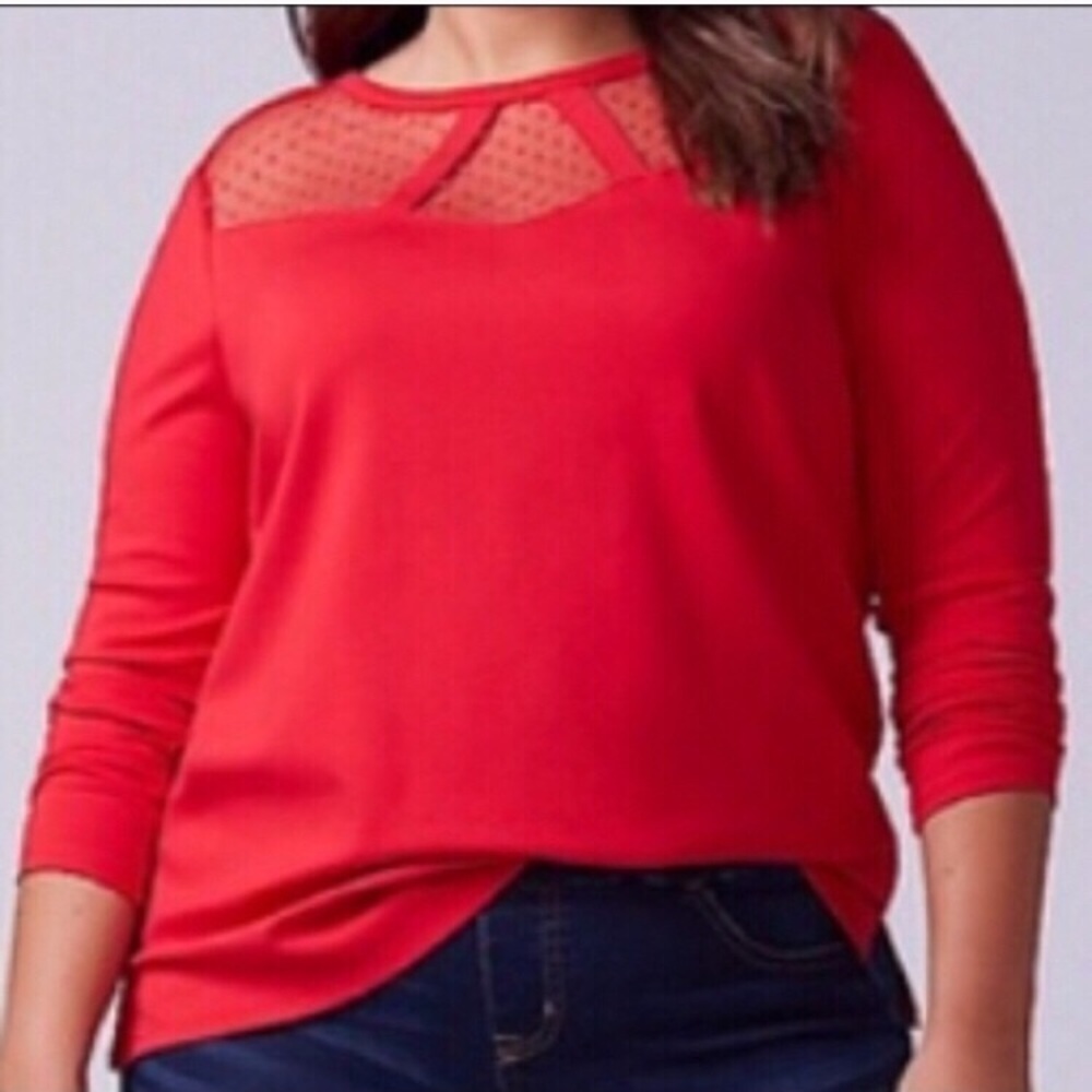 18/20W Venetian Red Point D’esprit Yoke Neck Top